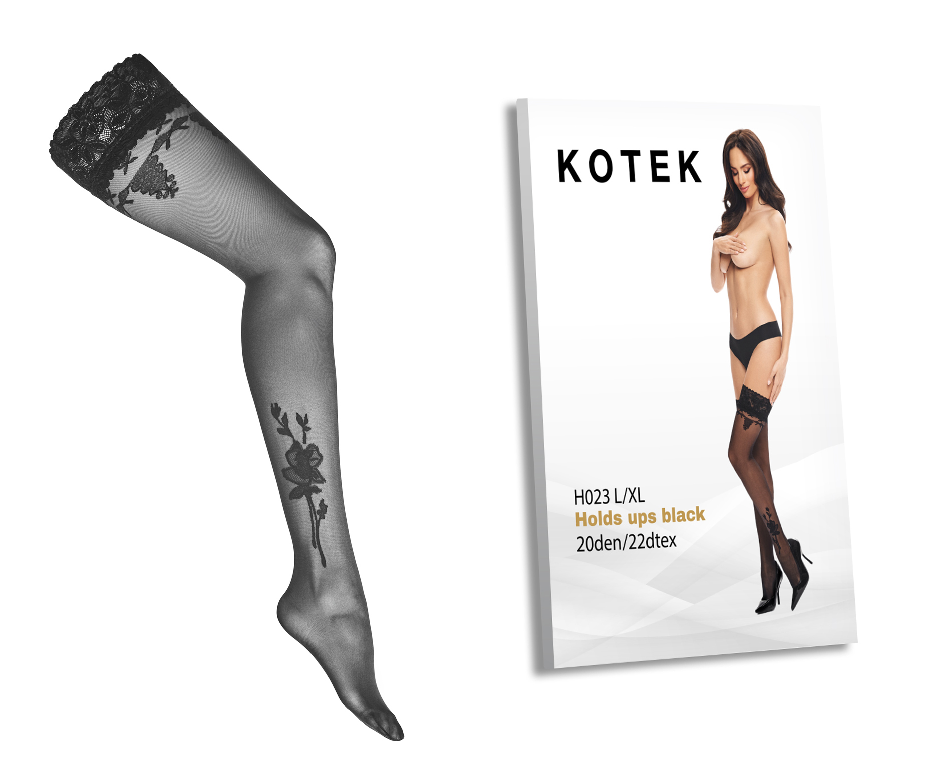 KOTEK Halterlose Strümpfe H023 schwarz L/XL