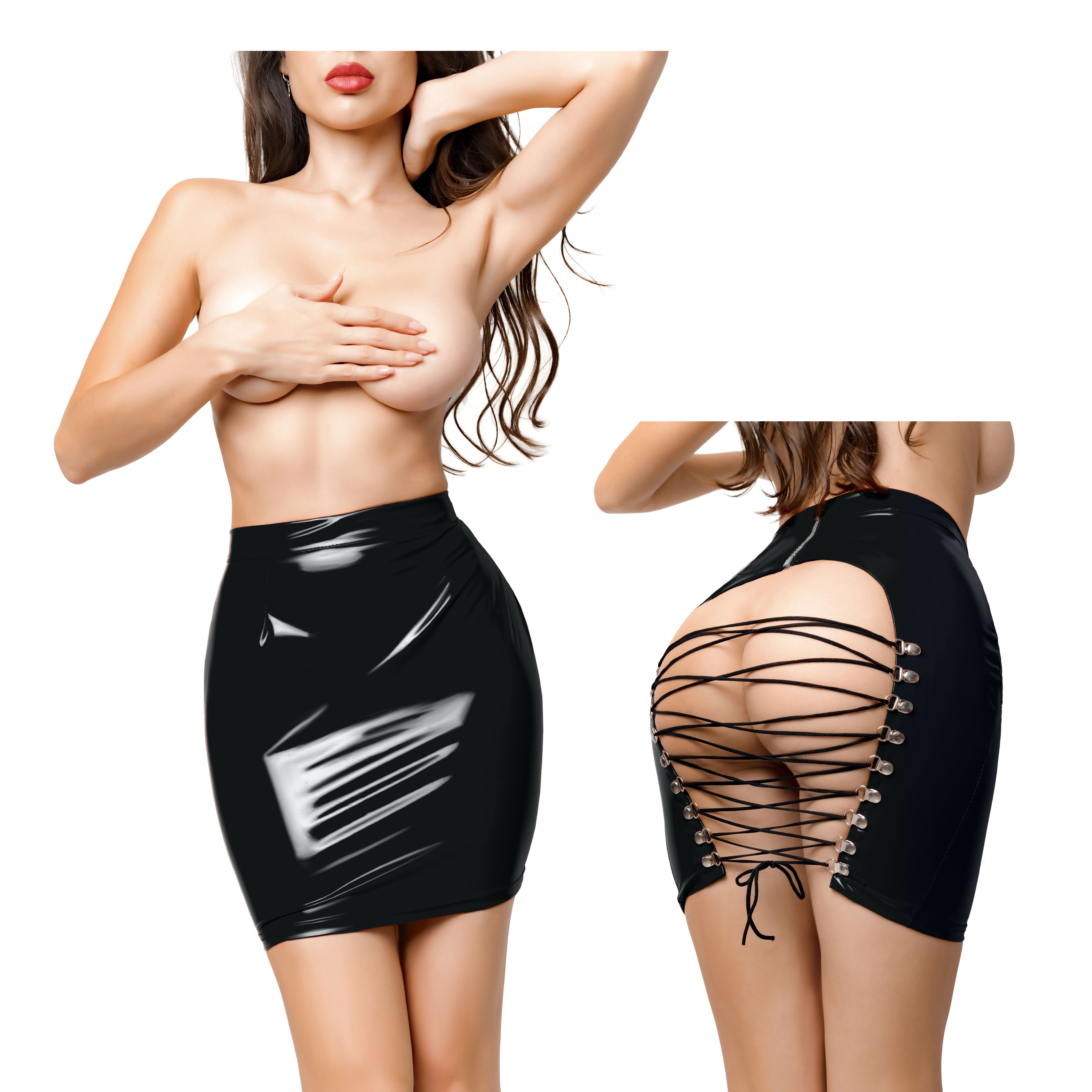 GLOSSY - Wetlook Miniskirt w. Panty XL