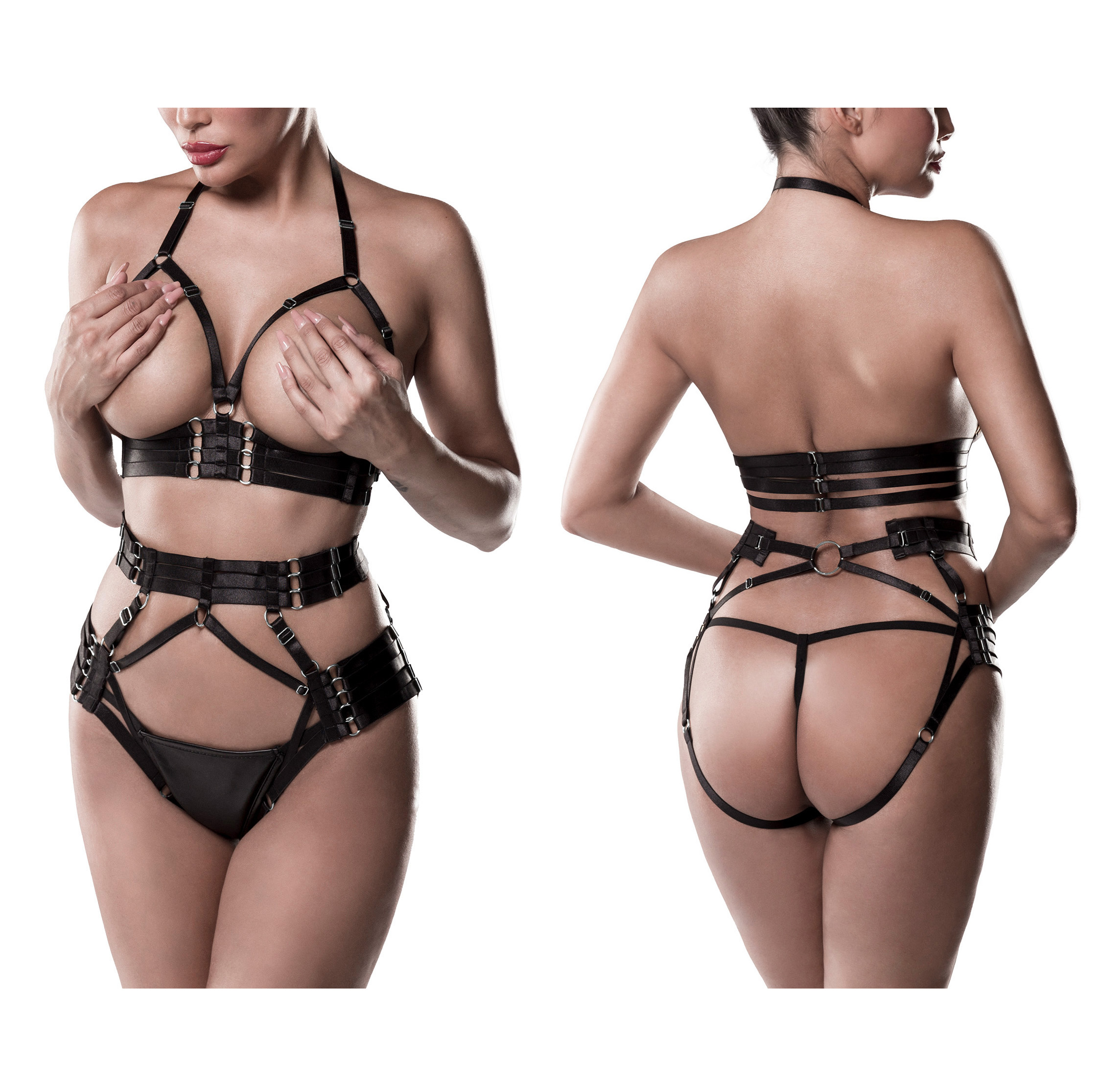 GREY VELVET 3-tlg.Set (Top, Harness, String) XL