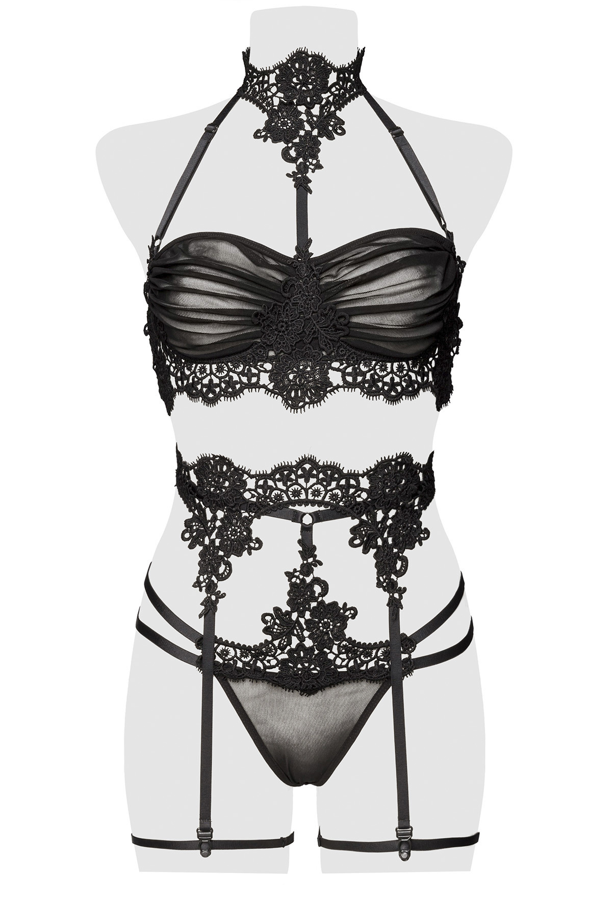 GREY VELVET 3-tlg.Set (Bra, String, Strapsgürtel) L-XL