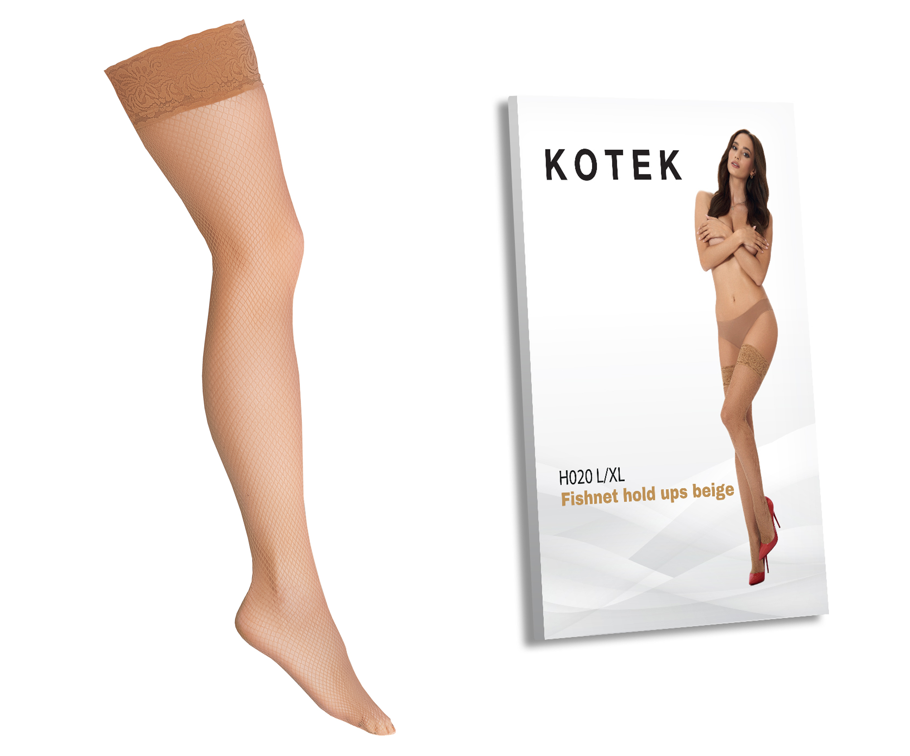 KOTEK Halterlose Strümpfe Fishnet H020 beige L/XL