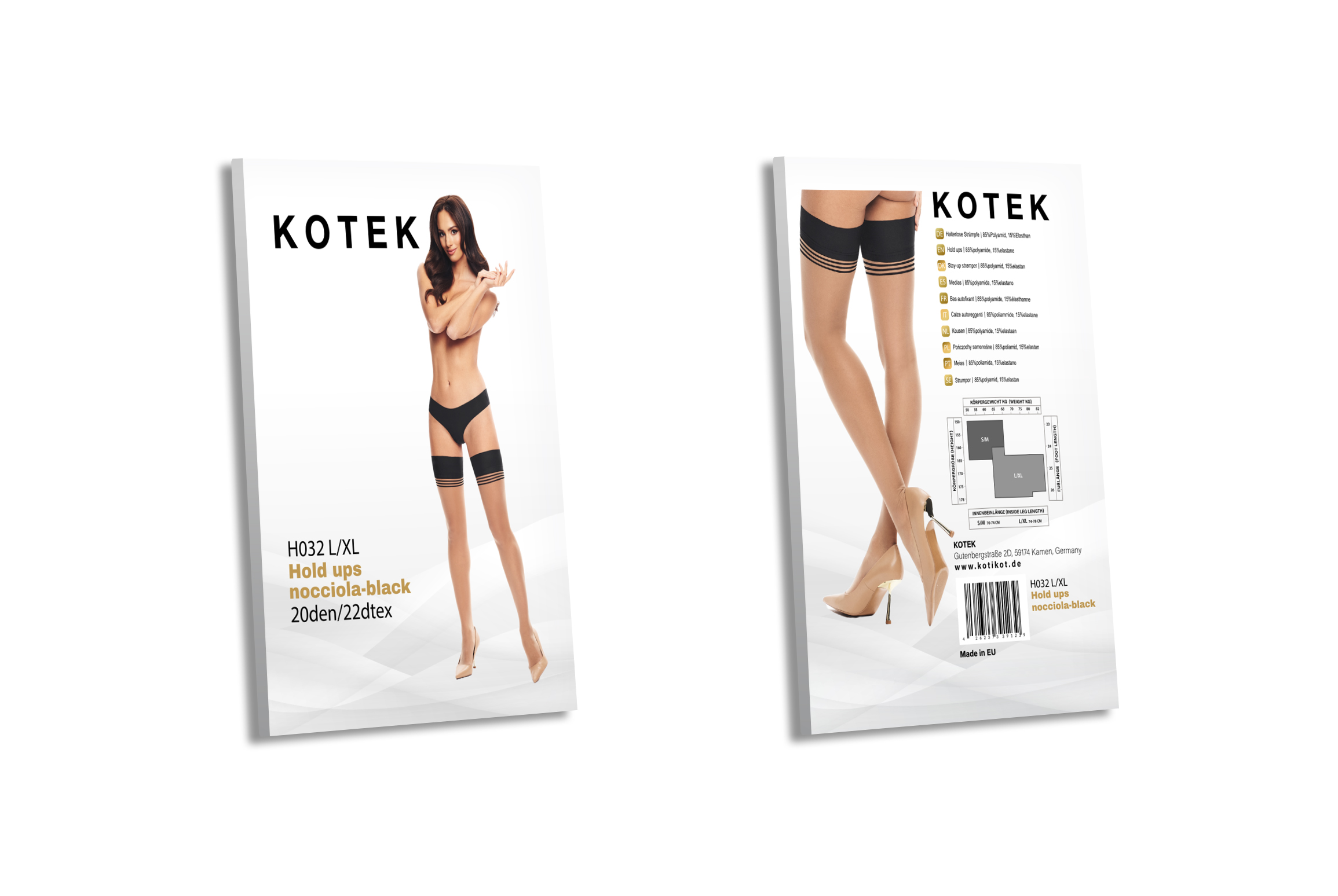 KOTEK Halterlose Strümpfe H032 nocciola-schwarz L/XL