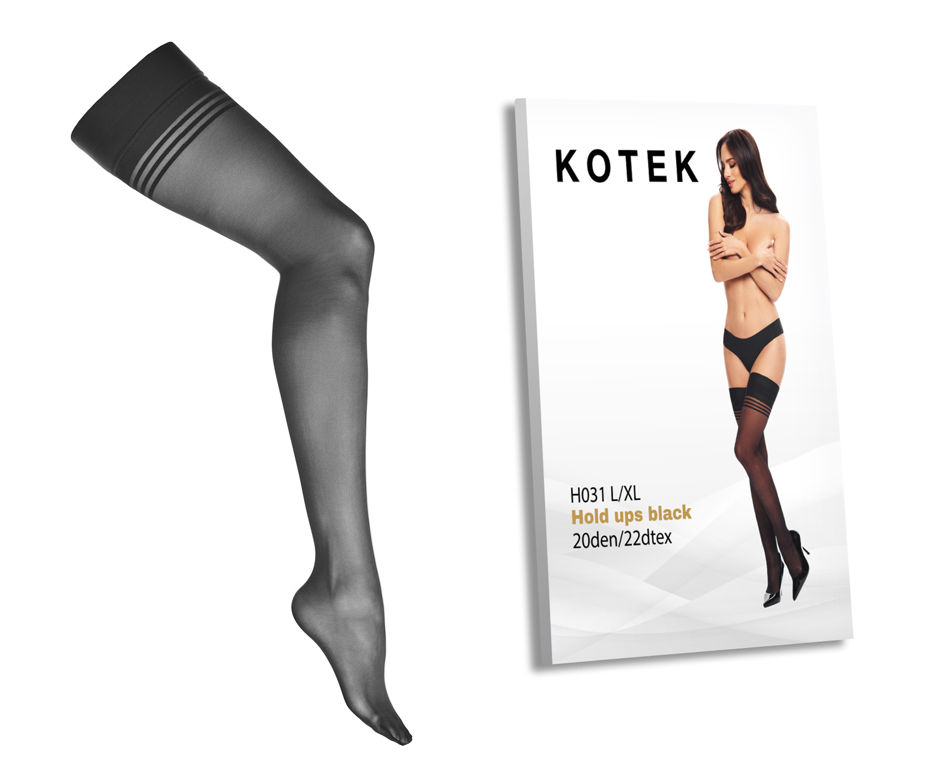 KOTEK Halterlose Strümpfe H031 schwarz L/XL