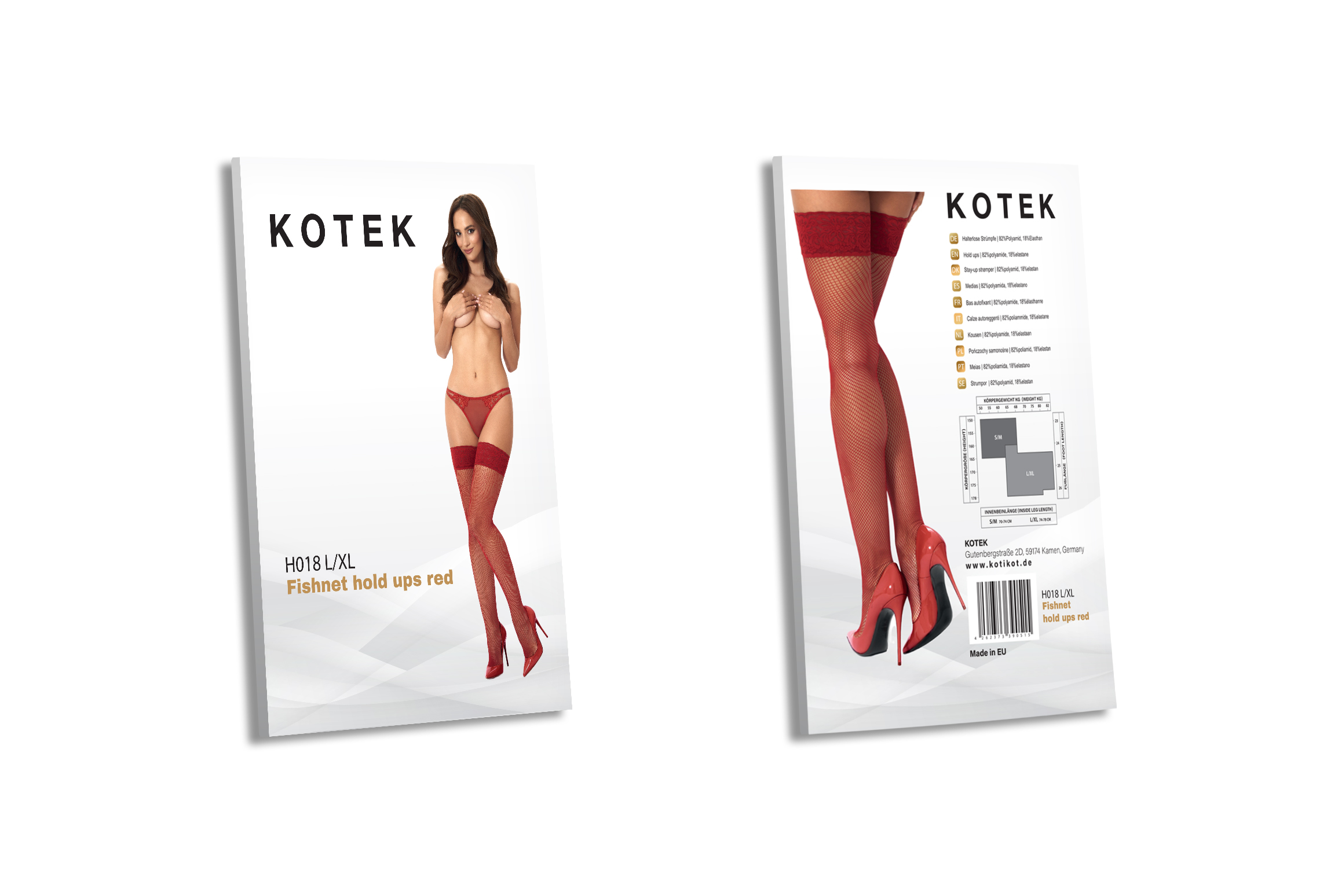 KOTEK Halterlose Strümpfe Fishnet H018 rot L/XL