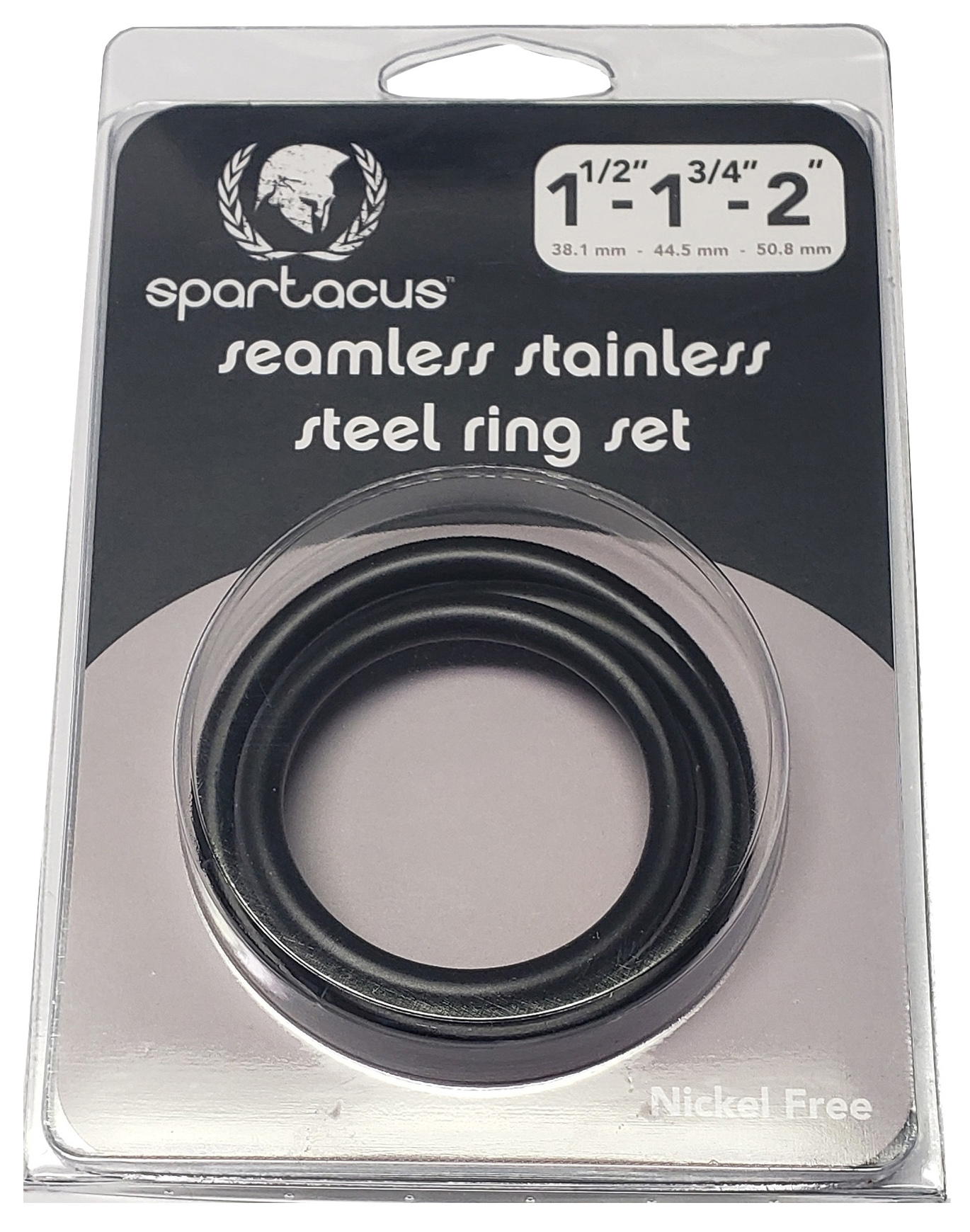 SPARTACUS Black Seamless Stainless Steel C-Ring Set-1.5", 1.75" & 2"