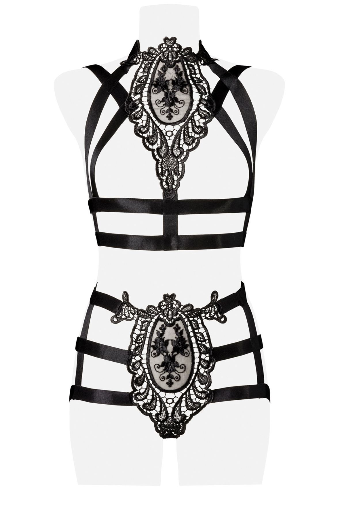 GREY VELVET 2-teiliges Harness-Set, schwarz, XS-S