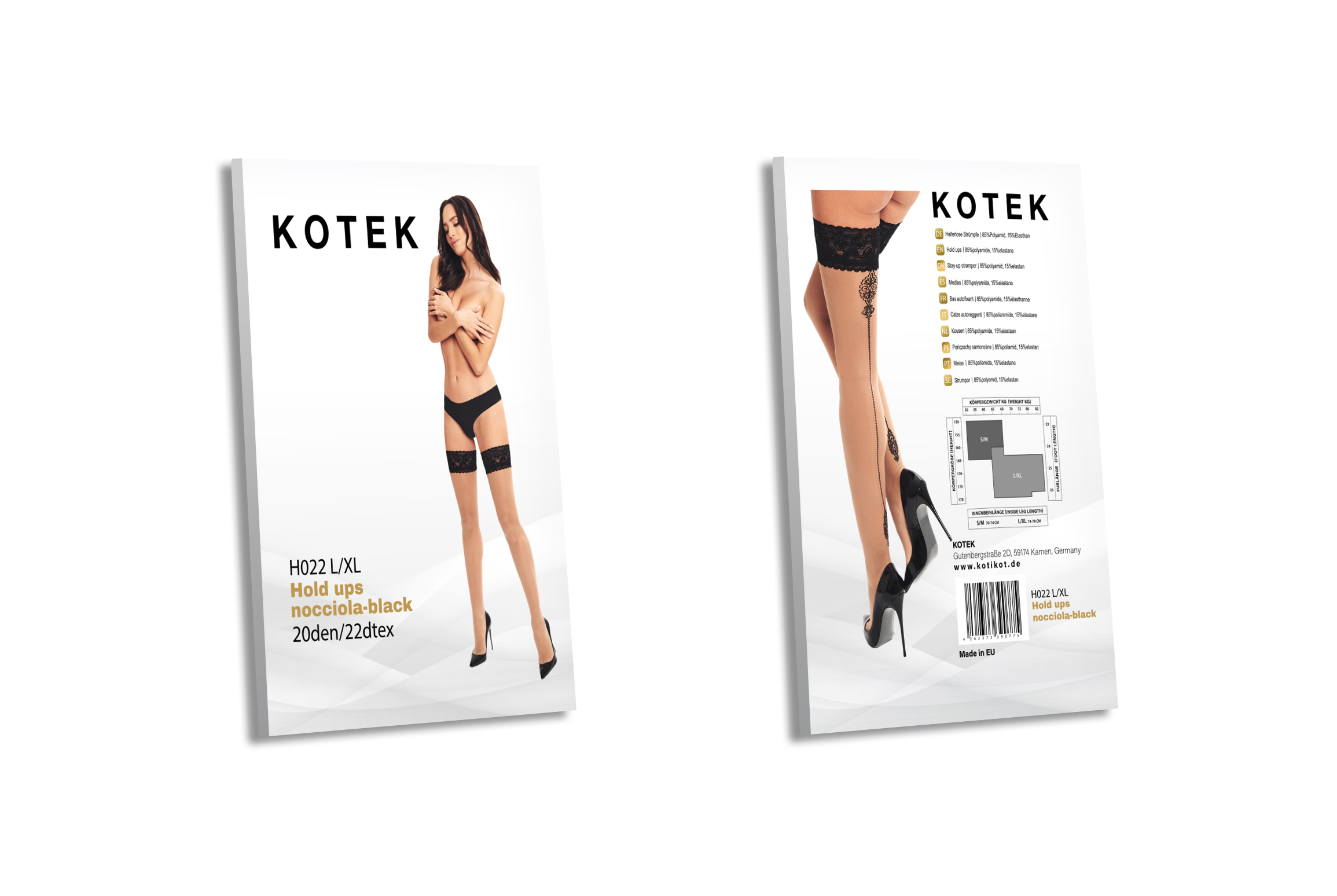 KOTEK Halterlose Strümpfe H022 nocciola-schwarz L/XL