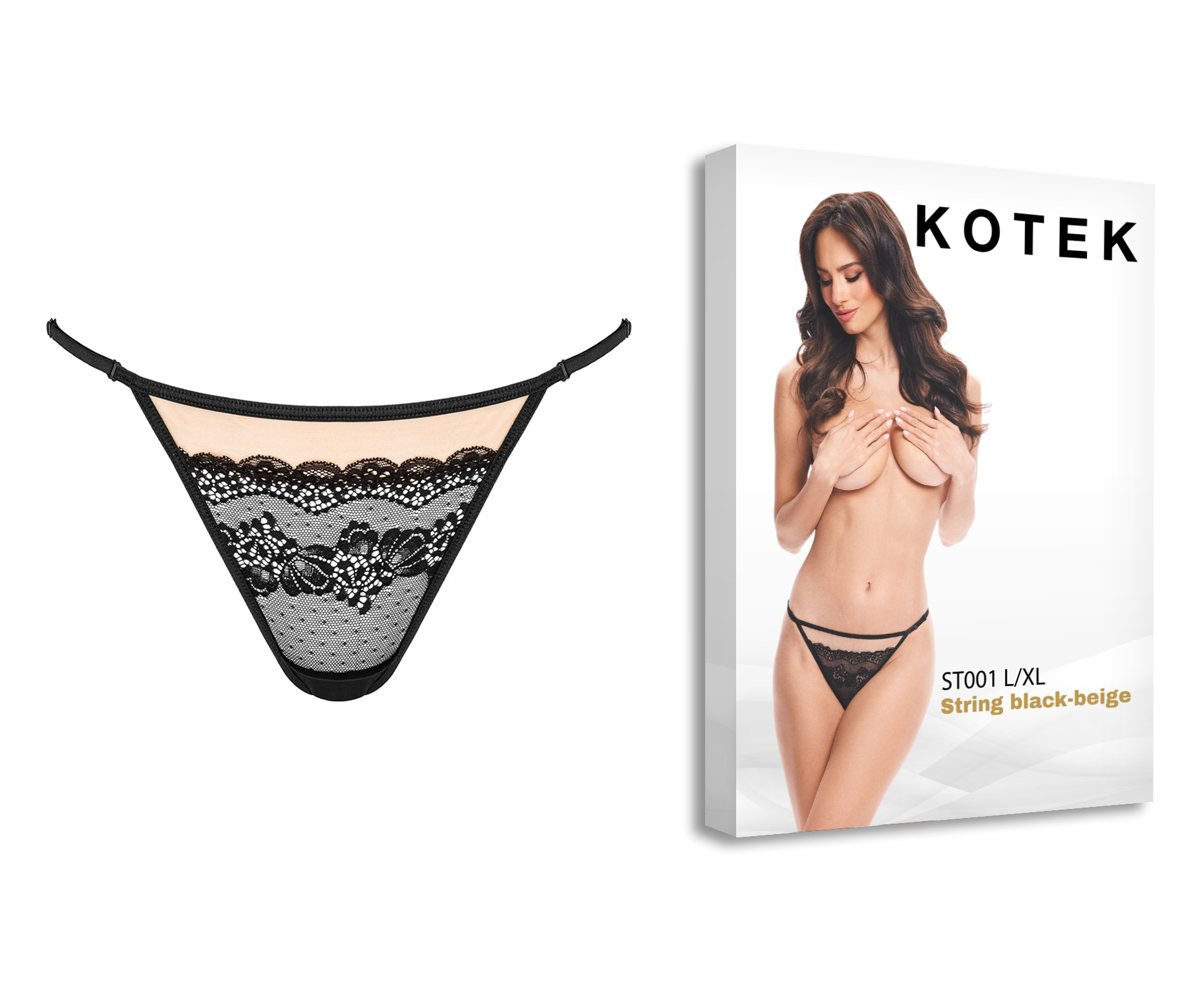 KOTEK String ST001 schwarz-beige L/XL