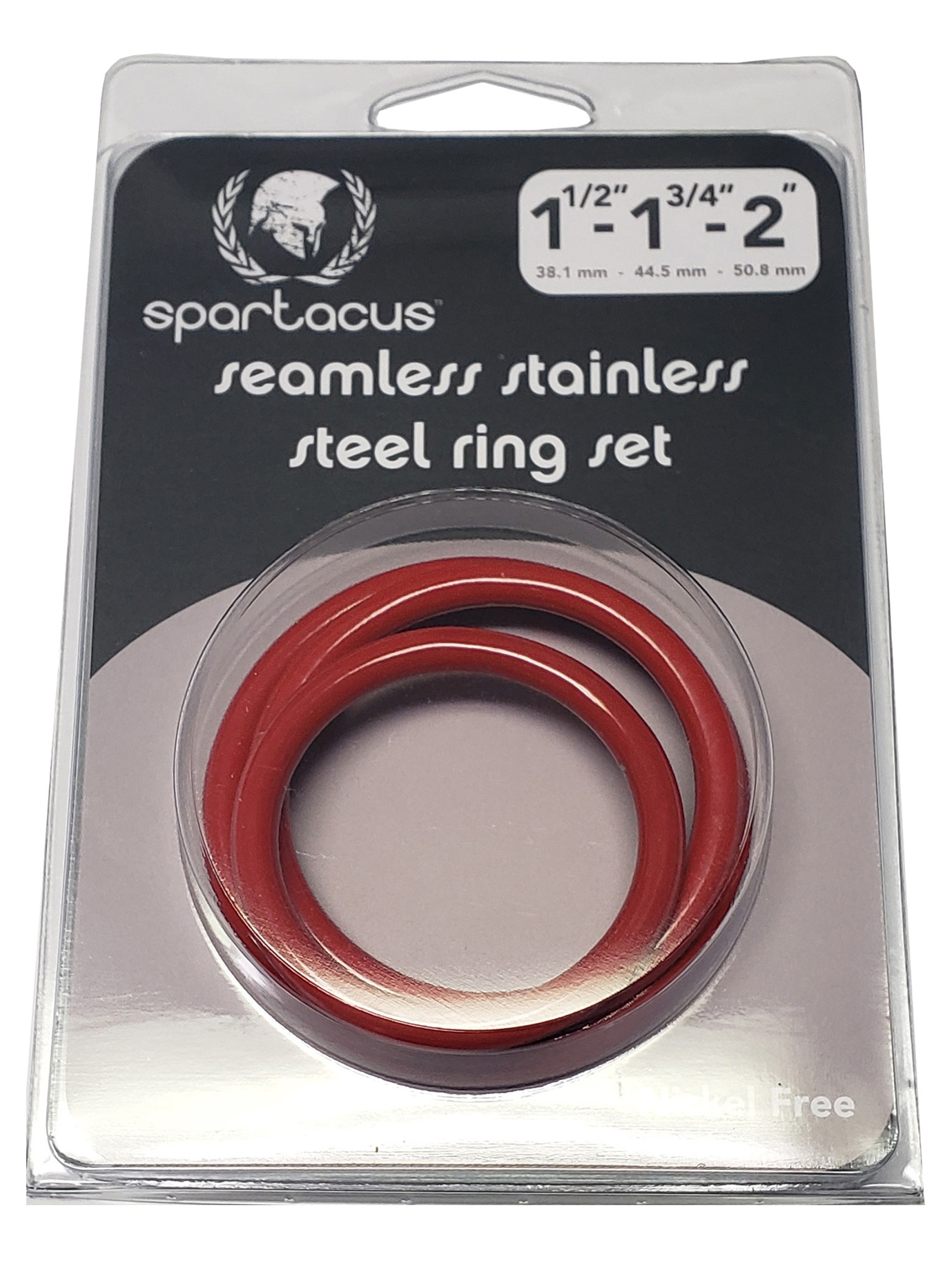 SPARTACUS Red Seamless Stainless Steel C-Ring Set-1.5", 1.75" & 2"